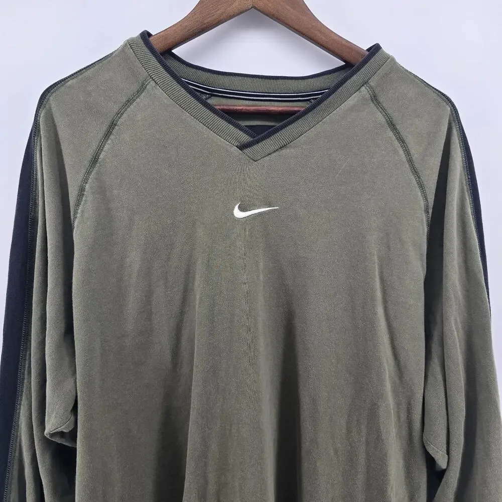 Vintage Nike Shirt‎ Mens L Green Center Swoosh Logo Y2K Long Sleeve Athletic